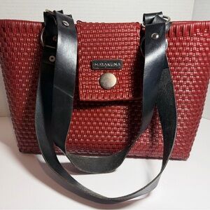 Katakana Red Woven Shoulder Bag Leather Straps